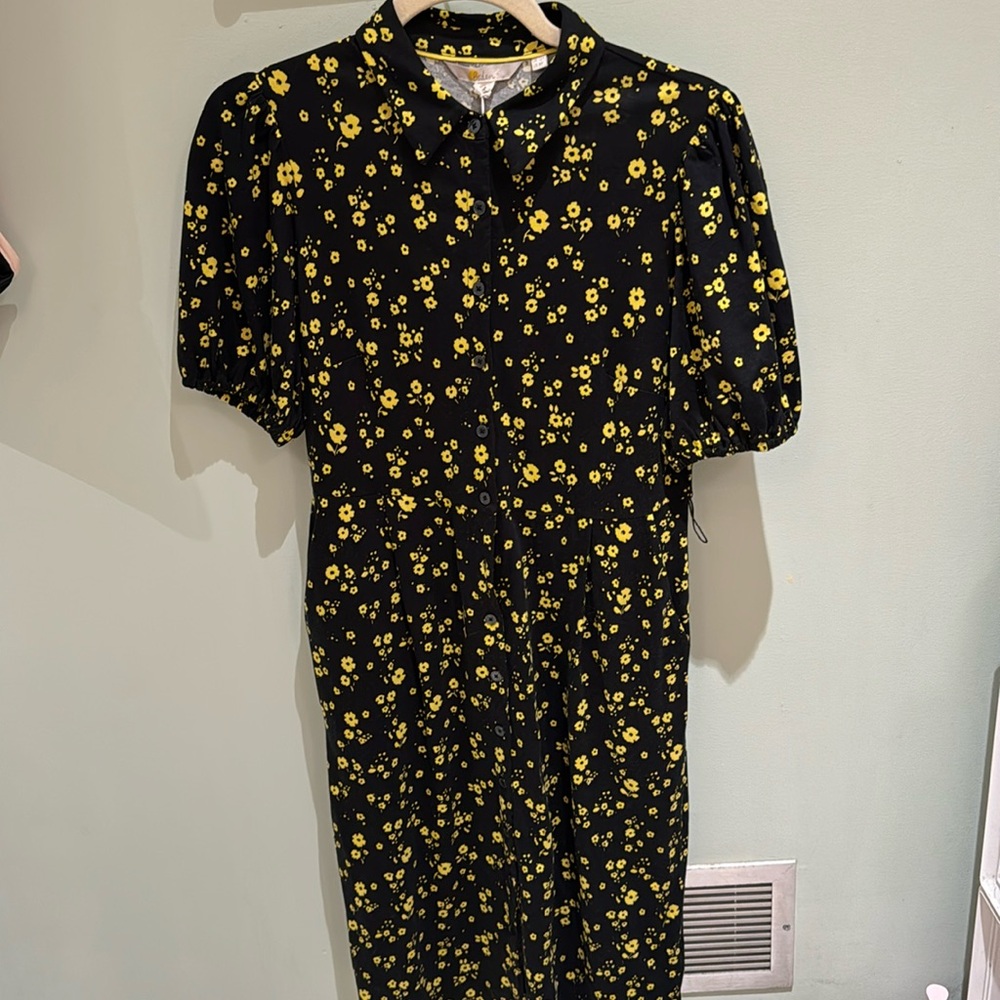 Boden Black Dress with Yellow Floral Print - No Belt